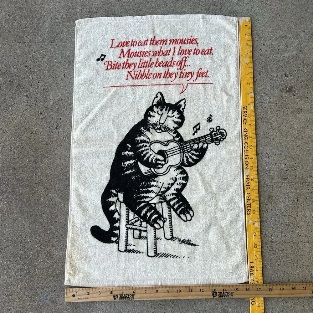 VTG RARE B. Kliban Kitchen Towel Love to Eat Them Mousies Guitar Music Cat 25x16